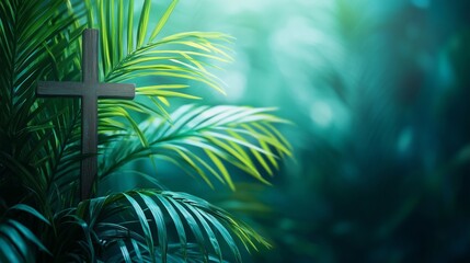 A Serene Cross Highlighted by Lush Greenery in Nature