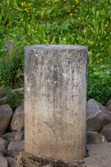 thick vertical concrete stump in nature