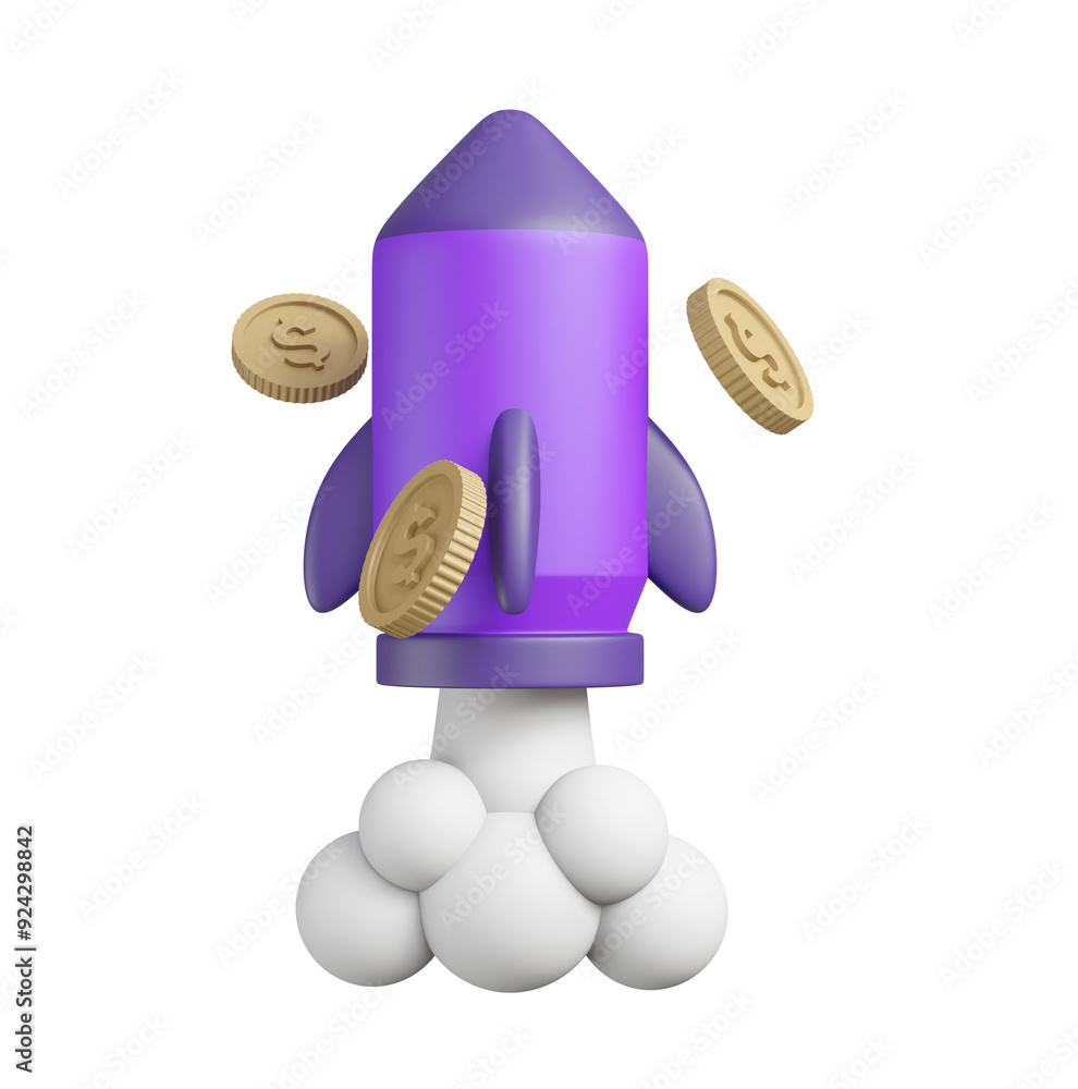 Aufkleber 3d illustration showing a rocket launch icon and a dollar coin isolated on a transparent background.