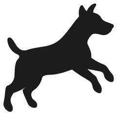 black dog isolated on white, dog vector illustration, animal vector art, dog silhouette, dog vector icon, dog jumping cartoon line art, eps