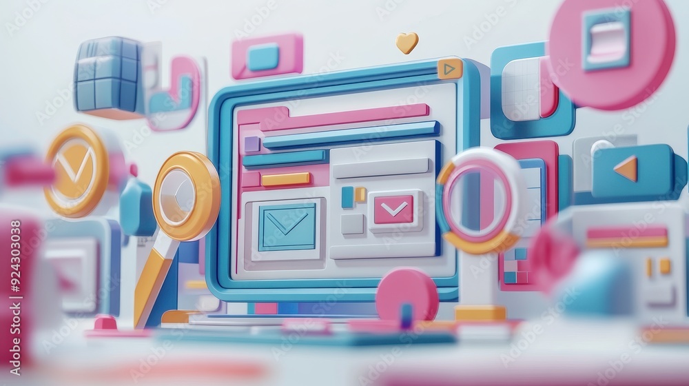 Aufkleber colorful 3d illustration of a website with user interface elements