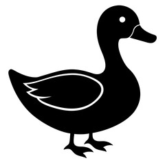 Duck isolated on white, duck vector illustration, animal vector art, duck silhouette, pet vector icon, duck cartoon line art, eps