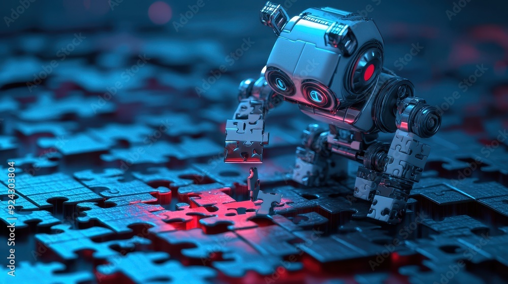 Aufkleber robot solving a puzzle