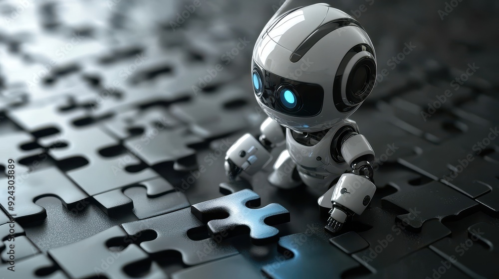 Aufkleber robot solving a puzzle