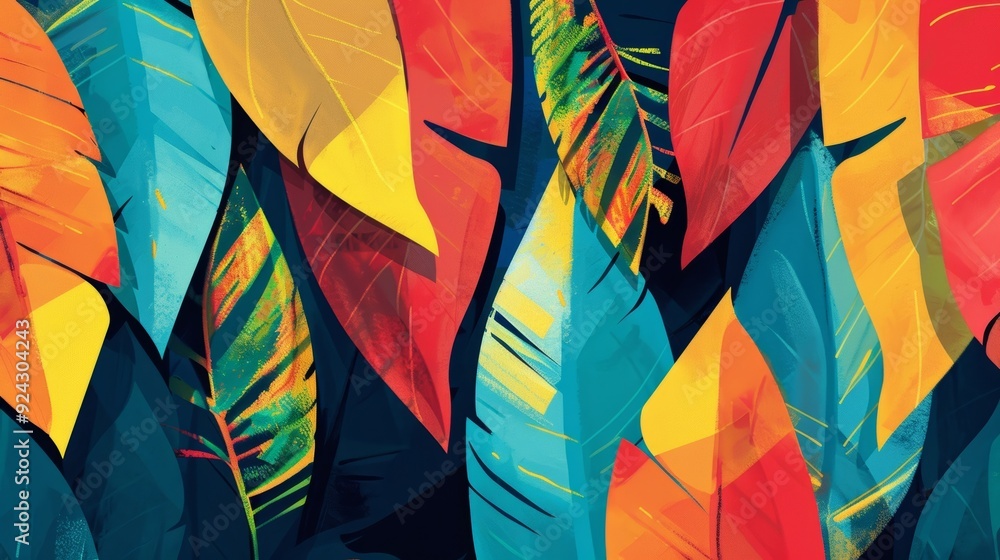 Aufkleber a bold and modern take on abstract leaf s featuring sharp lines and geometric shapes in vibrant colo