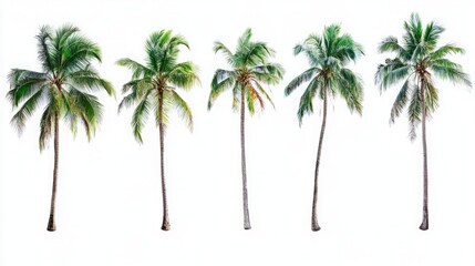 Obraz premium Tropical Oasis - Coconut Palms Standing Tall in Isolation on a White Background.