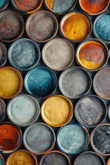 Various ceramic plates in light blue, navy blue, brown, and white displayed from a top-down view on a white background, highlighting different patterns and sizes.
