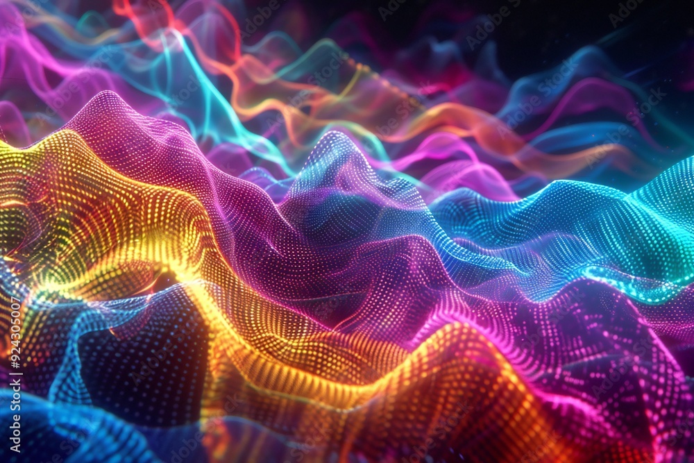 Aufkleber abstract 3d neon waveforms with vibrant colors and dynamic movement , created ai