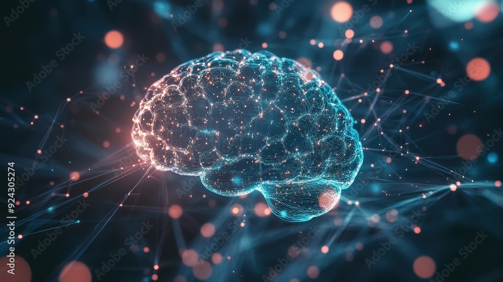 Poster digital brain connected with network