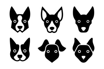 Set of dog head icons silhouette vector art illustration
