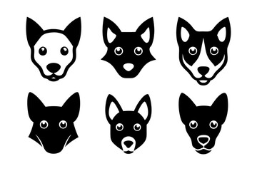 Set of dog head icons silhouette vector art illustration
