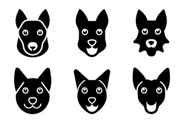 Set of dog head icons silhouette vector art illustration

