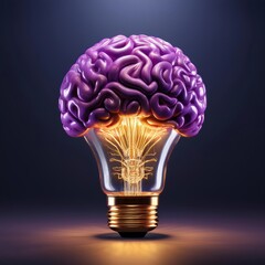 A purple brain is inside a light bulb