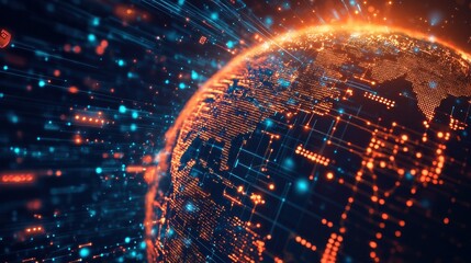 Obraz premium Global Network Connections with Glowing Earth