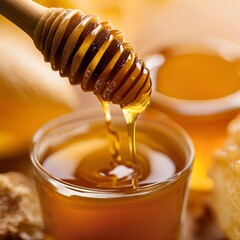 honey dripping from a glass jar