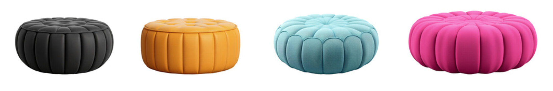 set of modern stunning round pouffe seats isolated on transparent background.generative AI