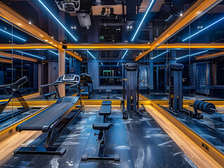 Modern Home Gym Interior with Treadmill and Weight Machines - Photo