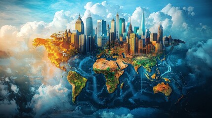 Futuristic cityscapes on earth ,illustration.