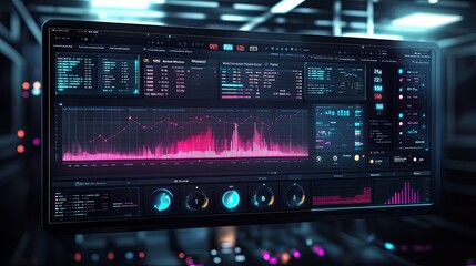 Obraz premium advanced sports analytics dashboard, displaying player performance metrics, bright overhead lighting, clean and professional atmosphere