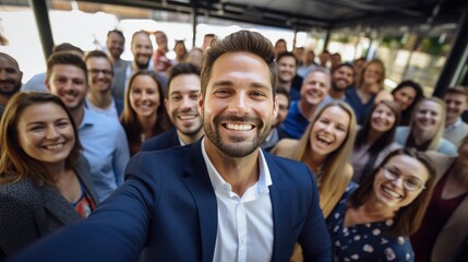 Fototapeta premium Business professionals in smart attire enjoy a lively conversation and laughter at a booth following the event, highlighting camaraderie and joy.