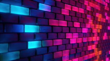 Neon Brick Wall with Colorful Lights