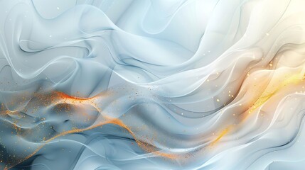 Fototapeta premium Abstract blue and gold flowing background with shimmering particles.