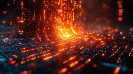 Fototapeta premium Abstract Digital Network Background with Glowing Orange Lines and Bokeh Lights