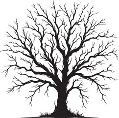 A dead tree silhouette highlights its barren branches, creating a stark and haunting visual.