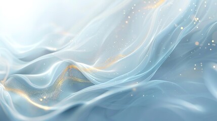 Abstract blue and gold waves with soft glowing lights.