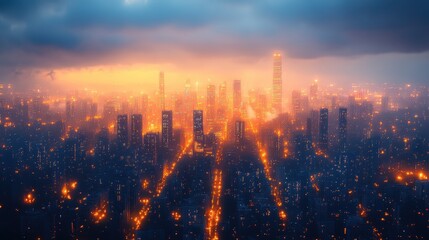 Obraz premium Cityscape at Sunset with Golden Light