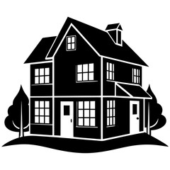 house isolated on white, house vector illustration, Two story house vector art, house silhouette, house vector icon, bilding cartoon line art, eps