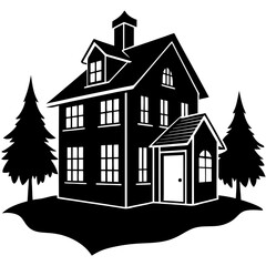 house isolated on white, house vector illustration, Two story house vector art, house silhouette, house vector icon, bilding cartoon line art, eps