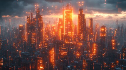 Fototapeta premium Futuristic Cityscape at Sunset