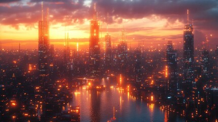 Futuristic Cityscape at Sunset