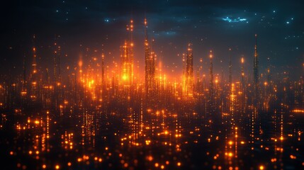 Fototapeta premium Futuristic Cityscape with Glowing Lights and Starry Sky