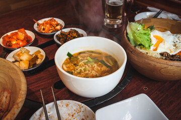 soup with rice and vegetables kimchi