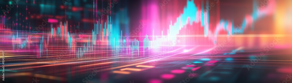 Poster vibrant abstract graphic showing data trends with bright colors on a digital background. ideal for f