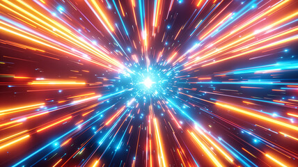 Dynamic Burst of Colorful Light Rays in a Futuristic Space Background