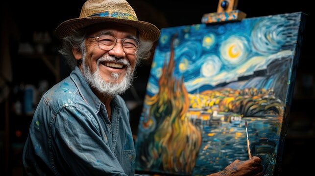 Elderly cancer patients participating in a therapeutic art class
