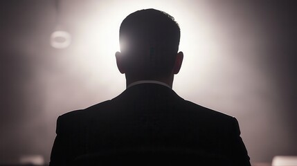 Silhouette of a Businessman Facing Bright Light