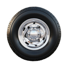 Obraz premium PNG Close-up of a silver alloy wheel with a black tire on a white background