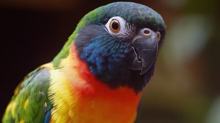 Obraz premium Close-up portrait of a colorful parrot with bright eyes