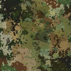 Seamless pattern of army camouflage in shades of green and brown, detailed and realistic texture, perfect for military fabric design