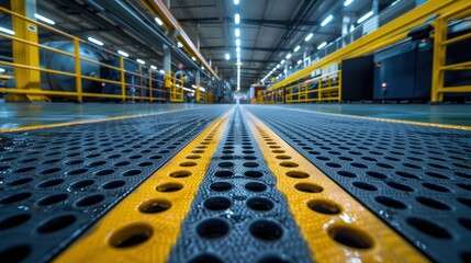 Reducing slips in factory, anti-slip mats, wet floor caution, safety protocols, worker protection, industrial safety measures, accident prevention, hazard signs, safety training, factory floor safety