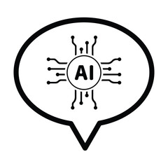 Speech bubble and artificial intelligence micro chip icon in grey scale isolated on white background.