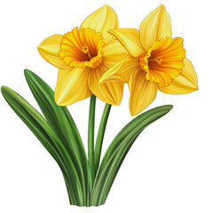 PNG Yellow daffodils blooming spring flowers with green leaves