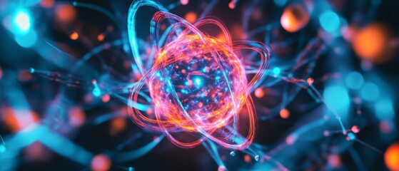 Illuminated Subatomic Universe: Abstract Neon Particles Under Electron Microscope
