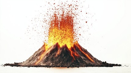 Erupting Volcano with Lava Flow and Rock Debris