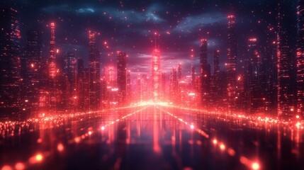 Obraz premium Futuristic AI society, digital metropolis, innovative technology, holographic interfaces