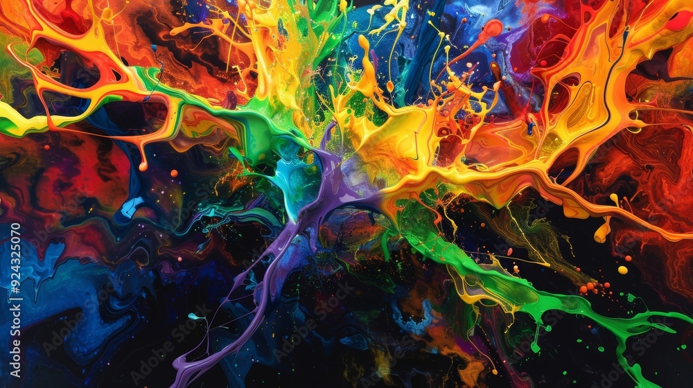 Poster a splash of vibrant colors against a dark background resembling roots bursting forth into the world 